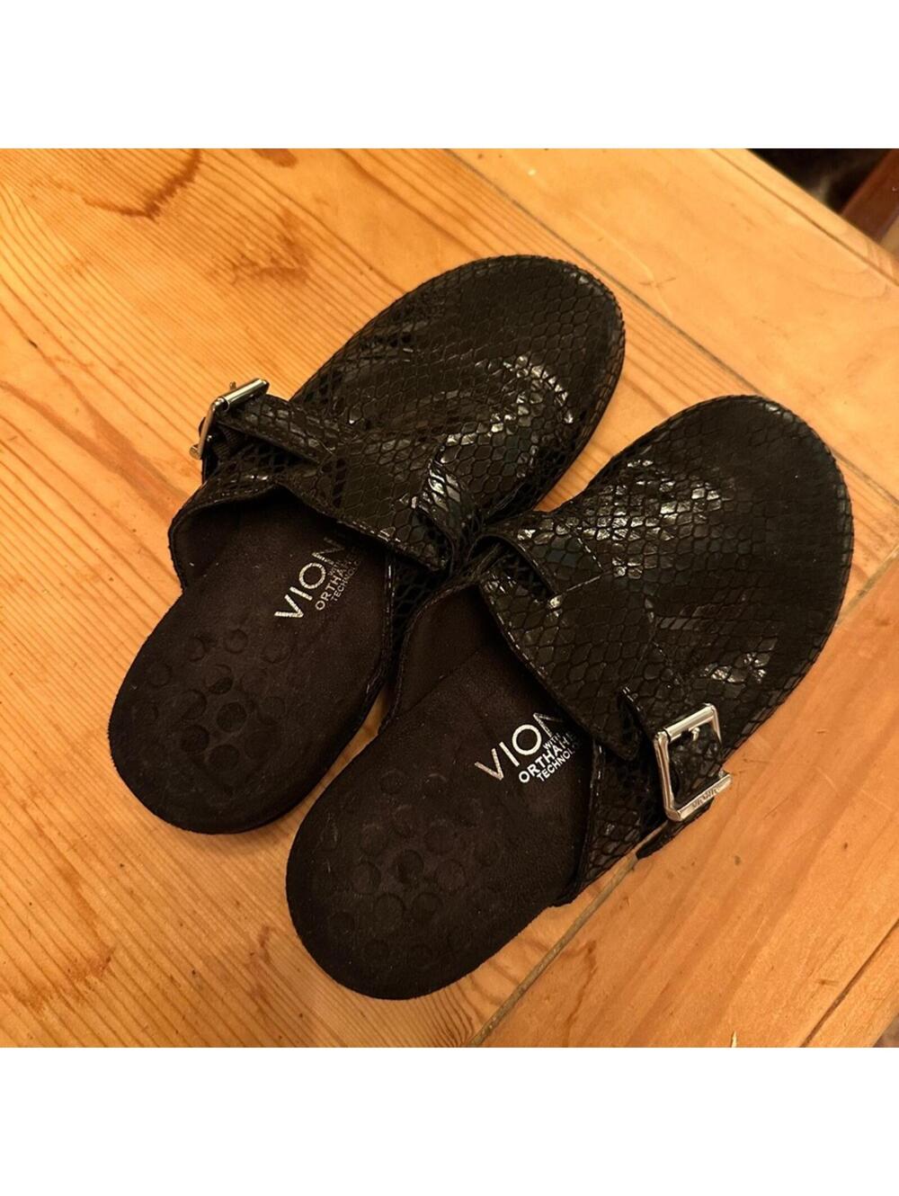 Vionic Black Pattern Mules with Buckle - Picture 3 of 5